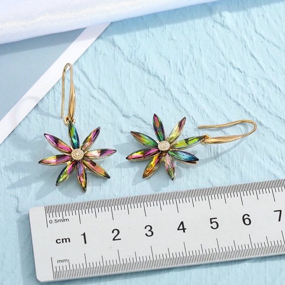 Any 2/$20! Gold Multi-Colored Flower Drop Earrings - Picture 4 of 6